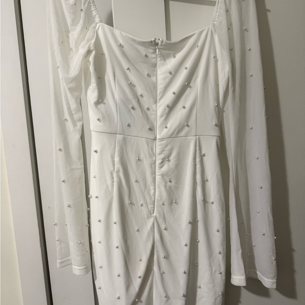 Lulus White Pearl Long Sleeve Mini Dress - Picture 3 of 4